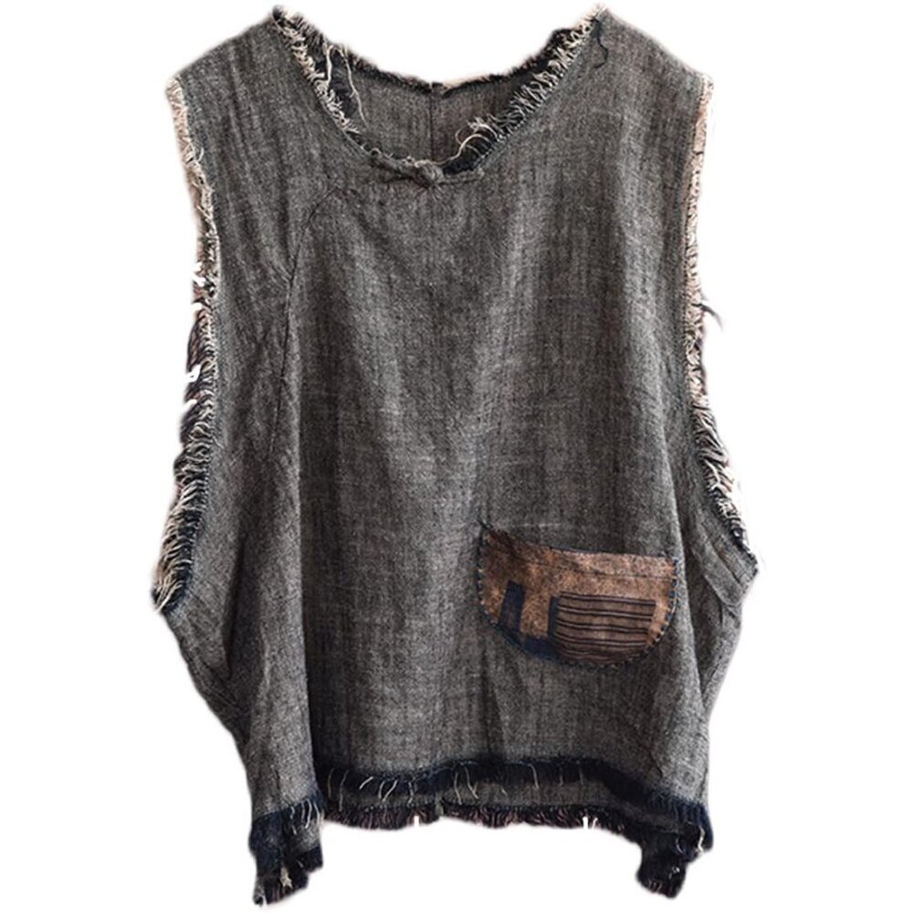 Women Hippie Distressed Hem Sleeveless Tank Crop Pullover Vintage Vest